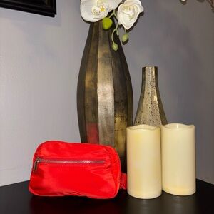Red Nylon Belt Bag Fanny Pack with Front Zip Pocket